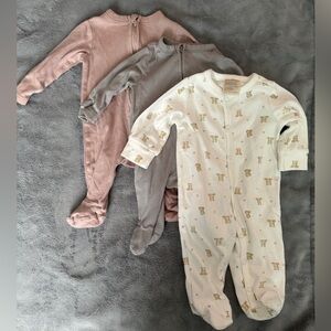 Set of 3 Footie Pajamas for Babies 0-3 Months (2 Zippers and 1 Snap Up)